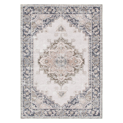 Washwell Beige Grey Machine Washable Rug - WASH004