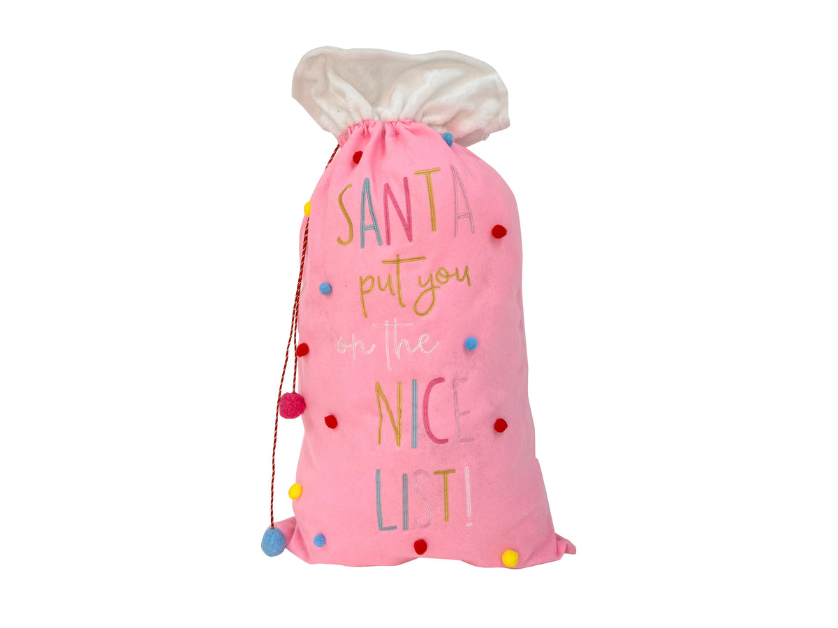 Christmas Velvet Santa Sack with Pompom, 100x60cm